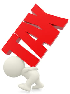 3D person carrying the word tax isolated over a white background